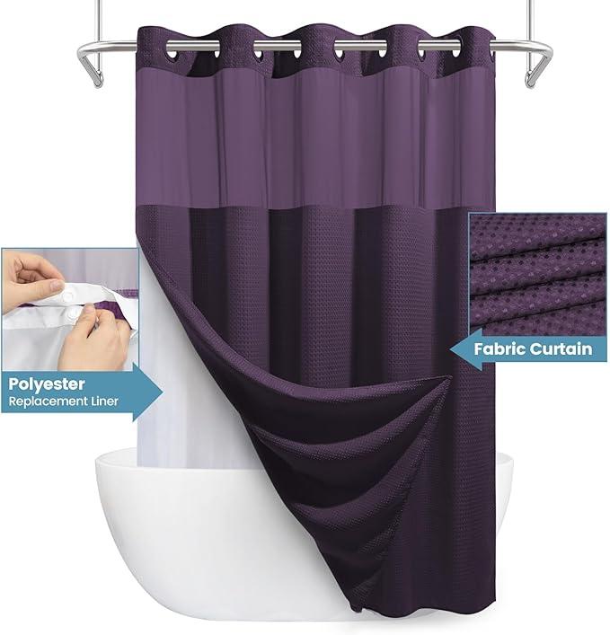 EUTXL Purple Hotel Style Shower Curtain with Snap in Liner - 230GSM Waffle Textured,Hotel Grade,Spa Like Bath Curtain,71W x 74H - ModernBath