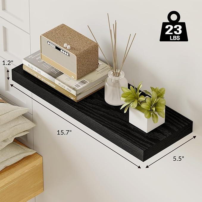 Fixwal 15.8in Black Floating Shelves, Set of 6 Wood Shelves, Farmhouse Shelf Wall Decor for Bathroom, Bedroom, Living and Kitchen Room - ModernBath