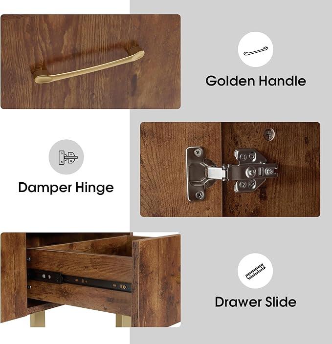 BarberPub Styling Barber Station, Wall Mount Storage Cabinet, Salon Equipment for Hair Stylist, Spa Beauty Makeup Organizer, Bathroom Dresser with Drawers & Shelf 3185 (Rustic Brown) - ModernBath