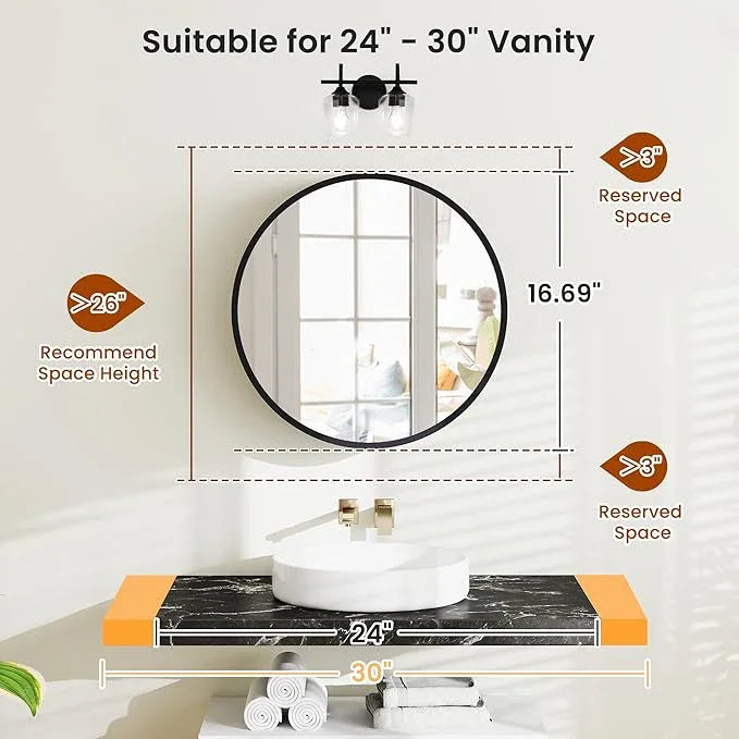 SUNWAVE 20 Inch Round Black Medicine Cabinet with Mirror, Modern Wall Mounted Vanity Cabinet for Bathroom, Circle Bathroom Mirror with Storage, Space-Saving Wood Cabinet (Black, 20 Inch) - ModernBath