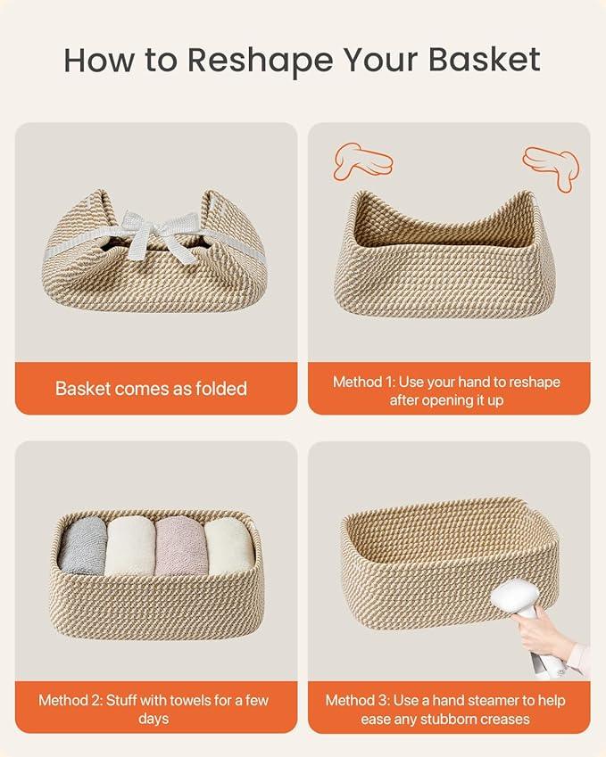 Small Woven Basket, 12 x 8 x 4.5 Inches, Storage Basket for Organizing, Cute Small Rope Shelf Closet Cube Storage Bins Baskets for Shelves, Dog Toy Gift Baskets Empty, 3 Pack Brown - ModernBath