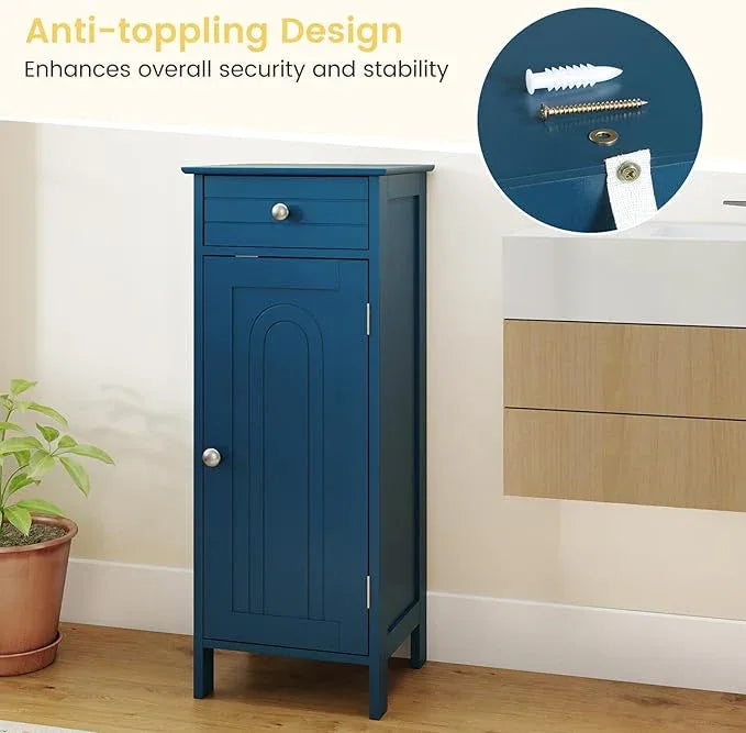 GLACER Bathroom Floor Cabinet, Multifunctional Storage Cabinet with 2 Adjustable Shelves, Space-Saving Storage Organizer, Ideal for Bathroom, Living Room, Kitchen (Blue) - ModernBath