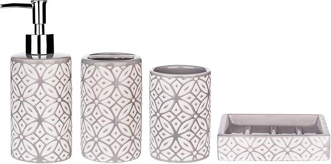 Wodlo - Groovy Bathroom Accessories Set - Complete Bath Accessory Sets Includes Soap Dispenser, Toothbrush Holder, Tumbler, Soap Dish, - ModernBath