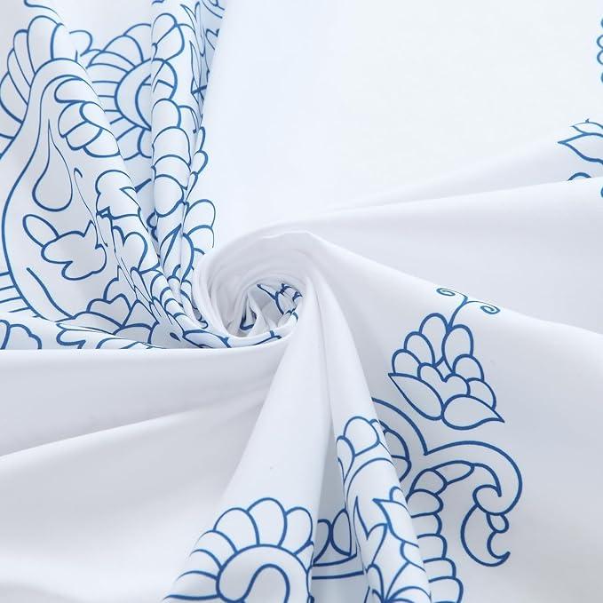 BESTRIPES Fabric Shower Curtain, White and Blue Paisley Damask Medallion Print Shower Curtains for Bathroom, 72" W x 72" H - ModernBath