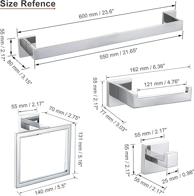 4-Piece Bathroom Hardware Set Chrome Bath Towel Bar Holder Sets Wall Mounted Stainless Steel Bathroom Accessory Kit, Polished Chrome 23.6 Inch - ModernBath