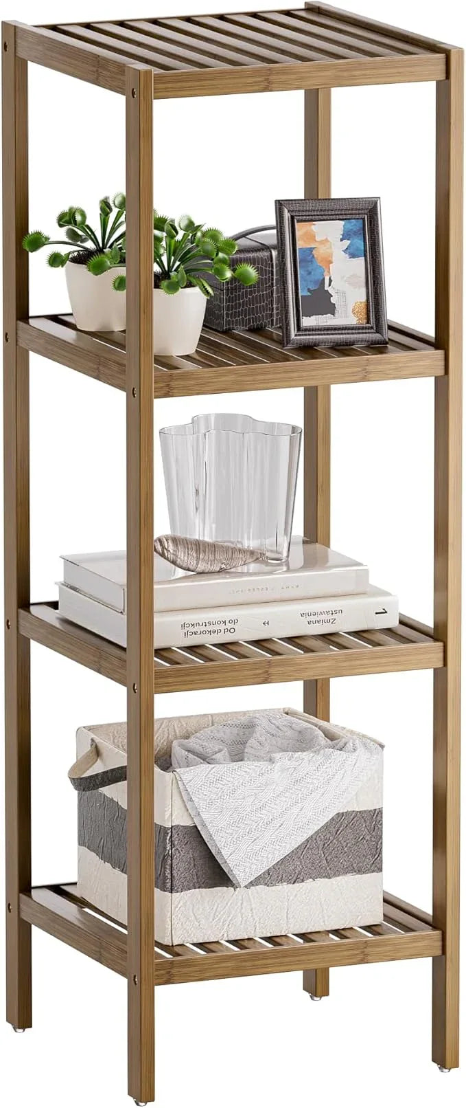 SMIBUY Bathroom Storage Shelf, 4-Tier Bamboo Rack Organizer, Multifunctional Shelving Unit for Living Room Bedroom Kitchen (Walnut) - ModernBath