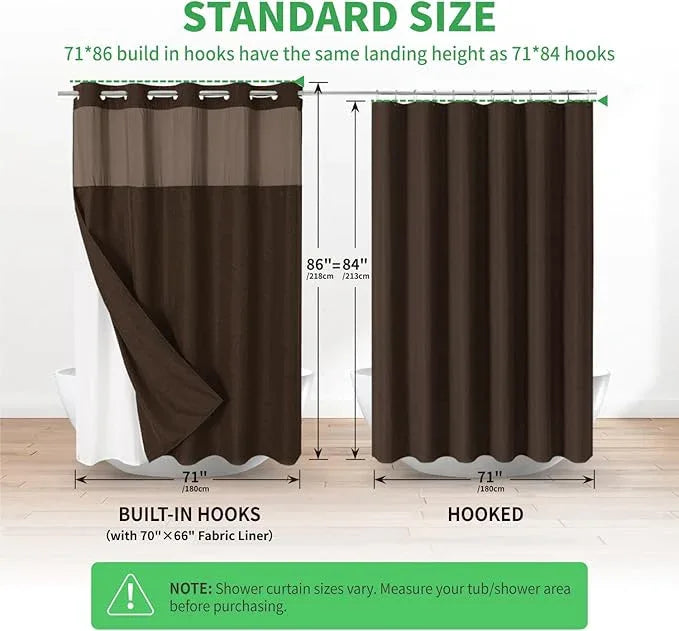 eachope Extra Long No Hooks Needed Linen Textured Shower Curtain with Snap-in Fabric Liner Set,White Hotel Luxury Decor Shower Curtains for Bathroom,Waterproof & Washable,71Wx86H,Brown - ModernBath