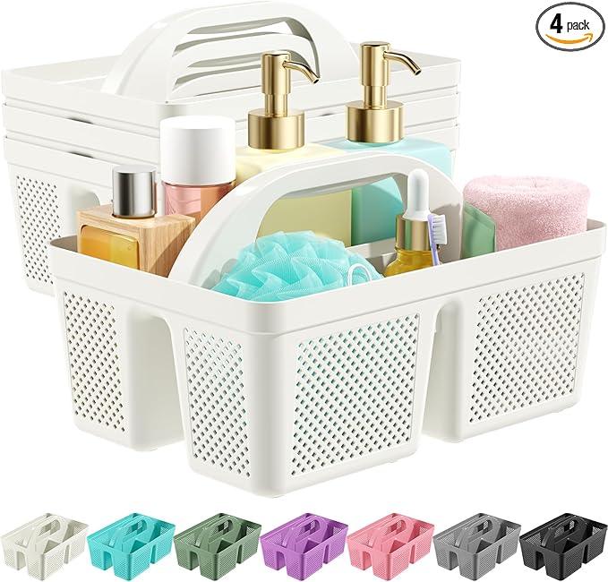 MLIKLU 4 Pack Portable Shower Caddy, Integrated Handle, Reinforced Plastic, Quick-Dry Ventilation Holes, Multi-purpose Storage Basket for Home, Dorm and Bathroom, Kitchen, Under Sink Storage, White - ModernBath