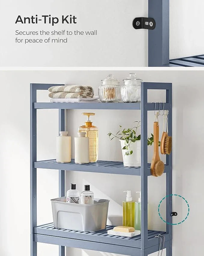 SONGMICS Over The Toilet Storage, 3-Tier Over Toilet Bathroom Organizer with Adjustable Shelf, 10.2 x 24.8 x 66.9 Inches, Space-Saving, Gray UBTS001G01 - ModernBath