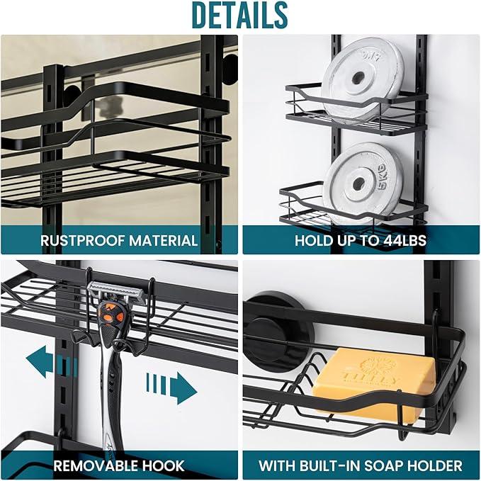 TAILI Hanging Shower Caddy Over The Door Adjustable Hanging Organizer Rack with Hooks, Sturdy Rust Proof Shower Organizer Shelf Basket Storage Rack, No Drilling - ModernBath