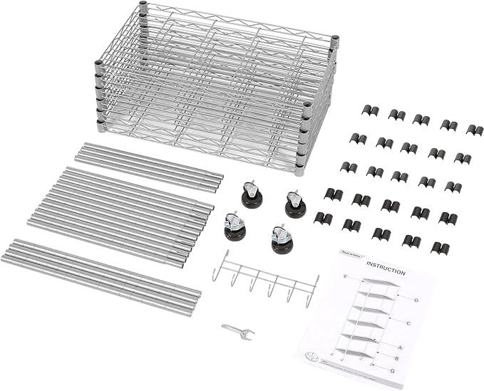 Homdox 6-Tier Storage Shelf Wire Shelving Unit Free Standing Rack Organization with Caster Wheels, Stainless Side Hooks, Silver Gray | Rack Organization, with Caster Wheels, Stainless Side Hooks - ModernBath