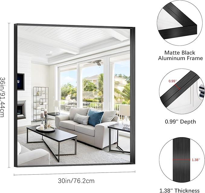 Black Bathroom Mirror, 30x36 Inch Rectangular Framed Mirror, Large Wall Mounted Bathroom Vanity Mirror Over Sink for Bedroom,Restroom, Living Room, Hangs Vertically or Horizontally - ModernBath