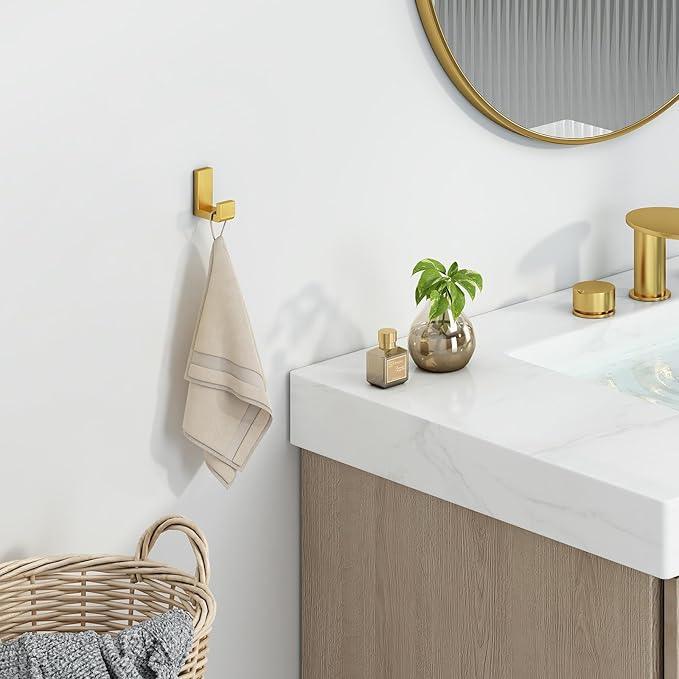 Angle Simple Towel Hook for Bathroom, SUS 304 Stainless Steel Shower Wall Coat Hook, Bath Robe Holder Hanger, Brassy Gold - ModernBath