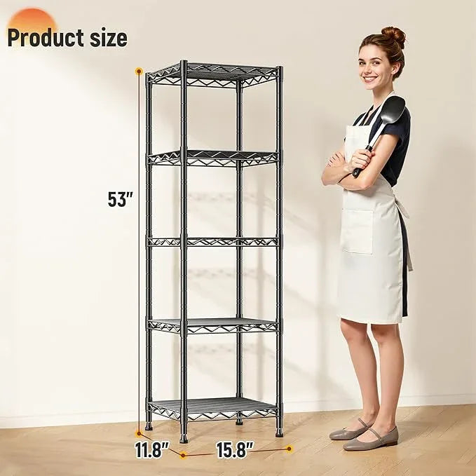 5 Tier Metal Shelving Unit Wire Shelving,Storage Shelves for Small Space:Adjustable Storage Rack Standing Bathroom Shelf and Narrow Shelf for Laundry Dorm Kitchen Pantry Closet15.8"w*11.8"D*53"H - ModernBath