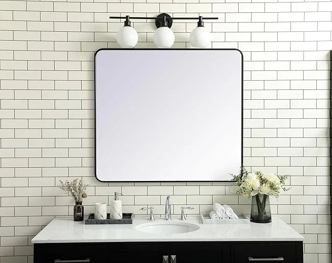 ARS Concepts Aura, Soft Corner Metal Rectangular Mirror 36X40 Inch in, Modern, Black - ModernBath