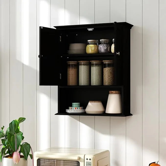 Giantex Bathroom Cabinet Wall Mount, Medicine Cabinet with Adjustable Shelf, Open Shelf, Over The Toilet Space Saver Storage Organizer for Laundry Room, Kitchen, Cupboard (Black) - ModernBath