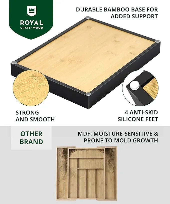 ROYAL CRAFT WOOD Luxury Bamboo Kitchen Drawer Organizer - Silverware Organizer - Utensil Holder and Cutlery Tray with Grooved Drawer Dividers for Flatware and Kitchen Utensils (7 Slot) - ModernBath