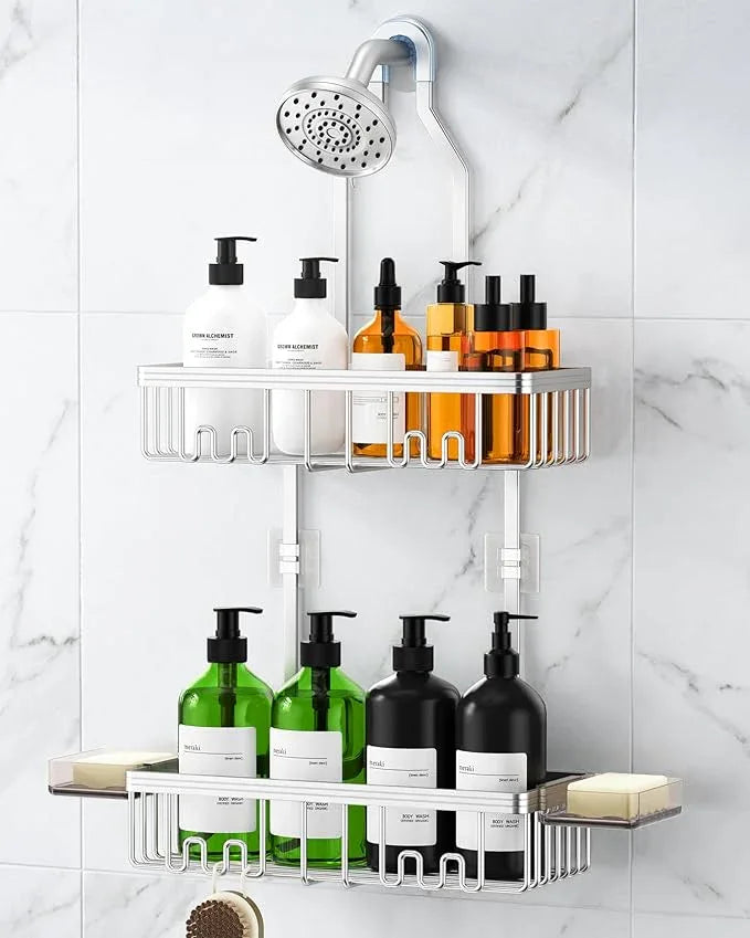 VALORDINE Shower Caddy Hanging, Shower Organizer Hanging, Aluminum Shower Racks for Inside Shower with Hooks for Razor, Never Rust Bathroom Organizers and Storage with Soap Holder, Bright Silver - ModernBath