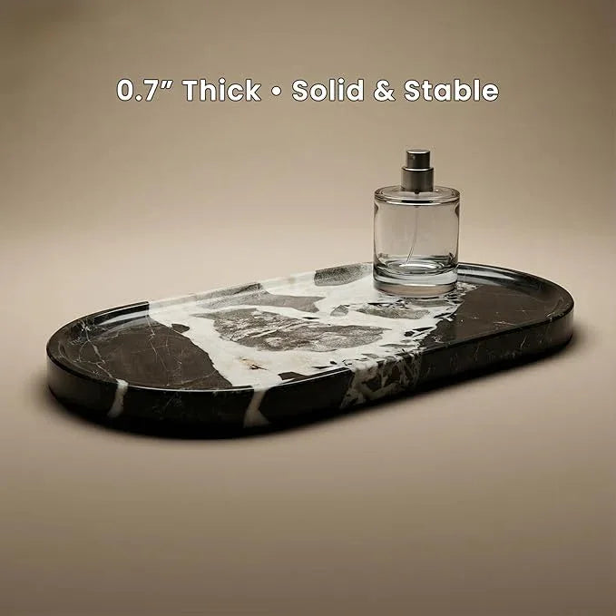FS NANO 12"x6" Black Natural Marble Tray for Bathroom Vanity Counter Organizer for Home Decorations Key, Perfume, Jewelry and Makeup - ModernBath