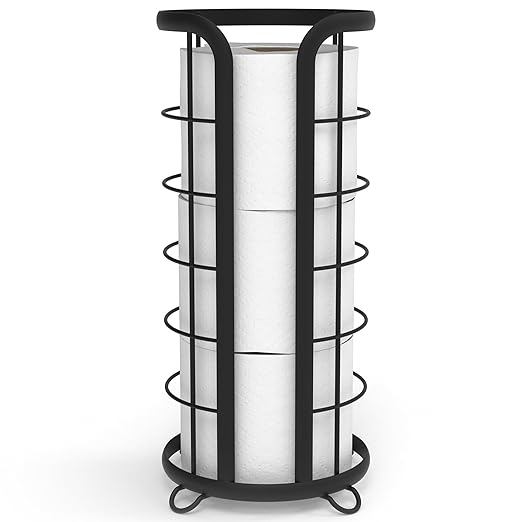 BROOKSTONE, Trending Black Toilet Paper Holder, Freestanding Bathroom Tissue Organizer, Minimalistic Storage Solution, Modern & Stylish Design [Holds MEGA Rolls]
