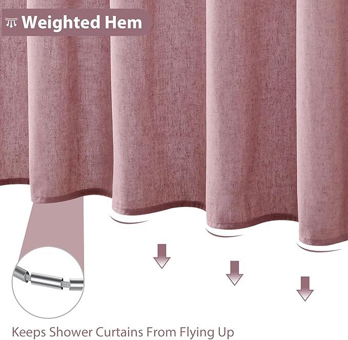 Jowels Blush Pink Linen Shower Curtain, Boho Farmhouse Shower Curtain Set for Bathroom, 200GSM Luxury Weighted Water Resistant Fabric Textured Shower Curtains with 12 Metal Hooks, 72Wx72H - ModernBath
