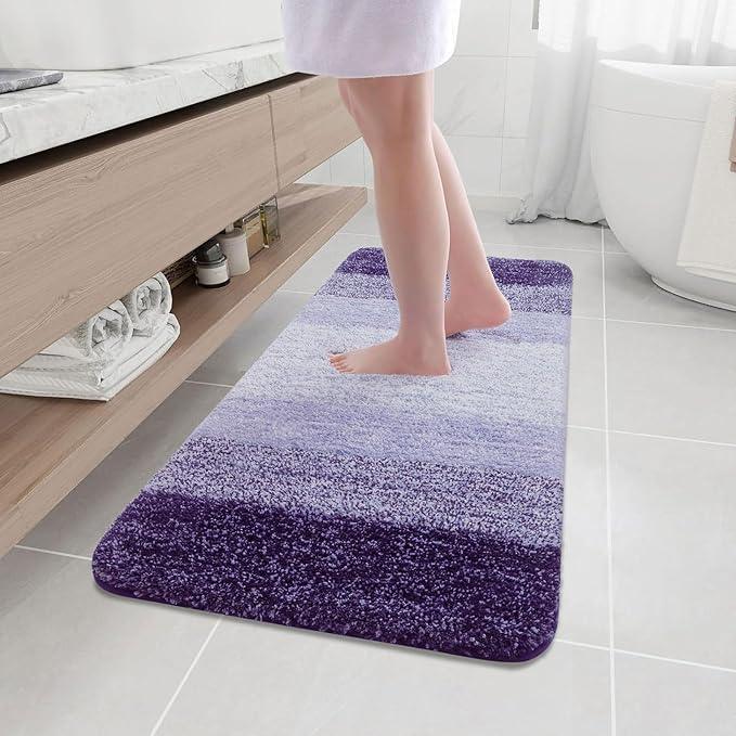Arotive Microfiber Bathroom Rugs, Shaggy Soft and Absorbent Bath Rug, Non-Slip, Thick Plush Machine Washable Dry Bath Mats for Bathroom, Tub and Shower, 47x17, Dark Purple, Rectangular - ModernBath
