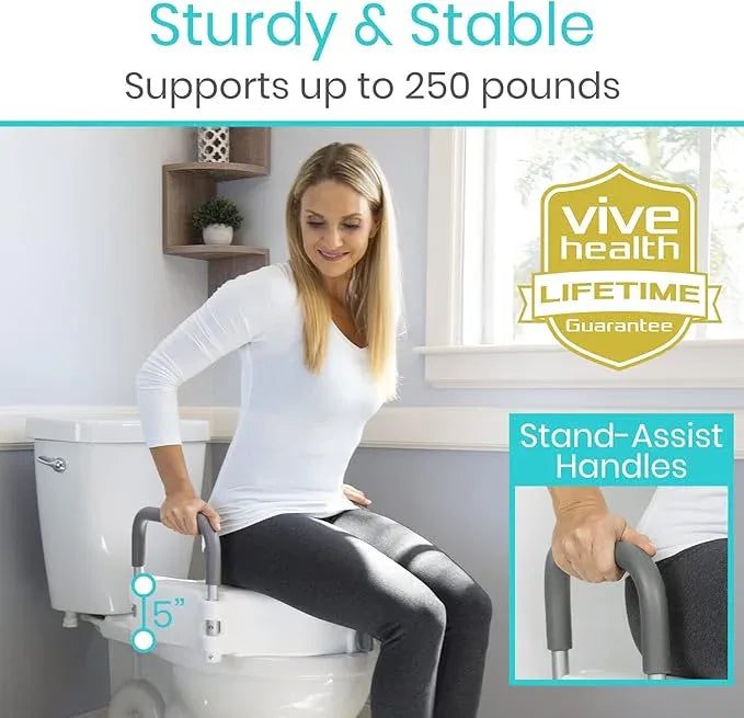 Vive Raised Toilet Seat - 5" Portable, Elevated Toilet Seat Riser & Extender - Elongated and Standard Fit Commode Lifter - Bathroom Safety Extender Assists Disabled, Elderly, Seniors, Handicapped - ModernBath