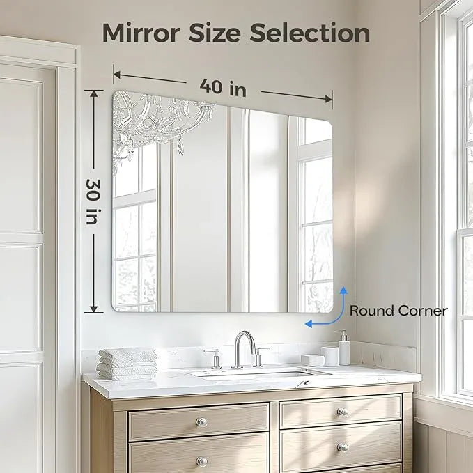 USHOWER 40x30 Inch Large Frameless Bathroom Mirror, Rectangle Wall Vanity Mirror for Bathroom, Bedroom, Entryway, Dining Room, Polished Edge, Tempered Glass - ModernBath