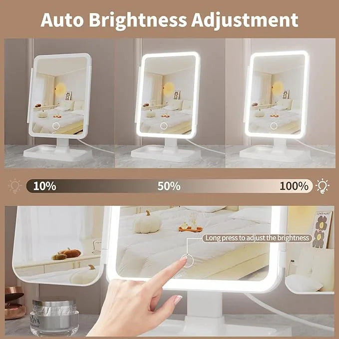 Makeup Mirror with Lights, Rechargeable Lighted Vanity Mirror with 70 Led Lights and 2X 3X 10X Magnification, 3 Color& Adjustable Brightness, Portable Mirror for Travel Desk, Gifts for Women Girls - ModernBath