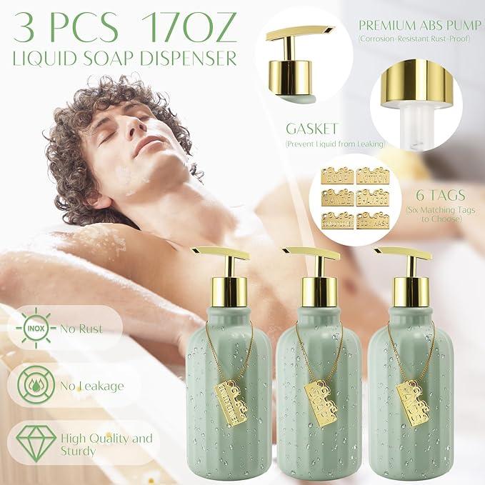 WSBArt 17PCS Bathroom Accessory Set Bathroom Set Green Bathroom Decor,Toilet Brush, Trash Can, Qtip Holder Dispenser& 3PCS Soap Dispenser - ModernBath