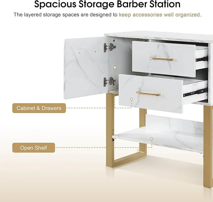 BarberPub Beauty Barber Station, Spa Wall Mount Storage Cabinet, Styling Salon Equipment for Hair Stylist, Bathroom Dresser with Drawers & Shelf 3185 (White) - ModernBath