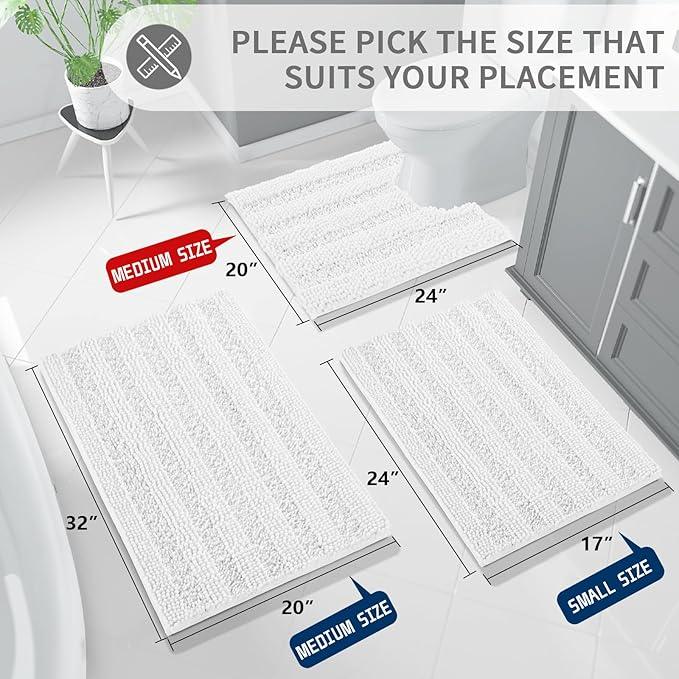Yimobra Toilet Rugs U Shaped Washable 24 x 20, Non Slip and Super Absorbent Toilet Mat, Quick Dry, Ultra Luxury Microfiber Chenille Plush Fluffy Contour Bath Rugs for Toilet Base, White - ModernBath