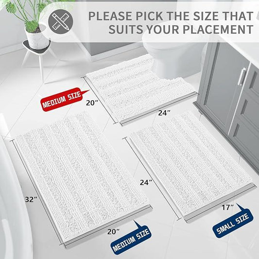 Yimobra Toilet Rugs U Shaped Washable 24 x 20, Non Slip and Super Absorbent Toilet Mat, Quick Dry, Ultra Luxury Microfiber Chenille Plush Fluffy Contour Bath Rugs for Toilet Base, White - ModernBath