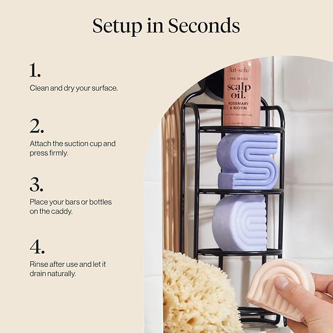 Kitsch Hanging Shower Caddy with Suction Cup – Self-Draining Bar Soap Holder & Shower Caddy for Shampoo Bars, Conditioner Bars & Soap – Rust Proof, Eco-Friendly, Wall Mount or Free-Standing Organizer - ModernBath