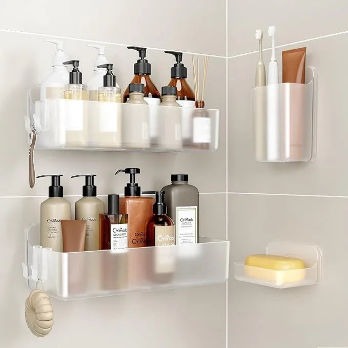 Orimade Shower Caddy 4-Pack, No-Drill Adhesive Shelves for Bathroom, Rustproof ABS Storage Organizer Set, Clear - ModernBath