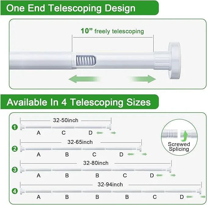 Ausemku Shower Curtain Rod 32-50 Inch Adjustable - 1 Inch Diameter Heavy Duty No drill Spring Tension Shower Rod, Non-Slip Rustproof Telescopic Rod for Bathroom, White - ModernBath