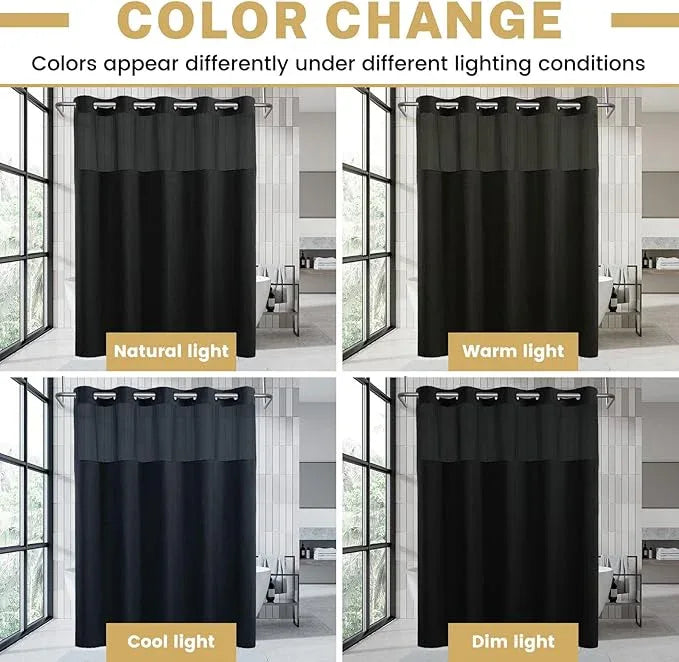 WONICY Small No Hook Shower Curtain with Snap in Liner, Polyester Textured Shower Curtain with Liner Set, Waterproof Washable Hotel Style Shower Curtains for Bathroom, 54Wx80H, Black - ModernBath