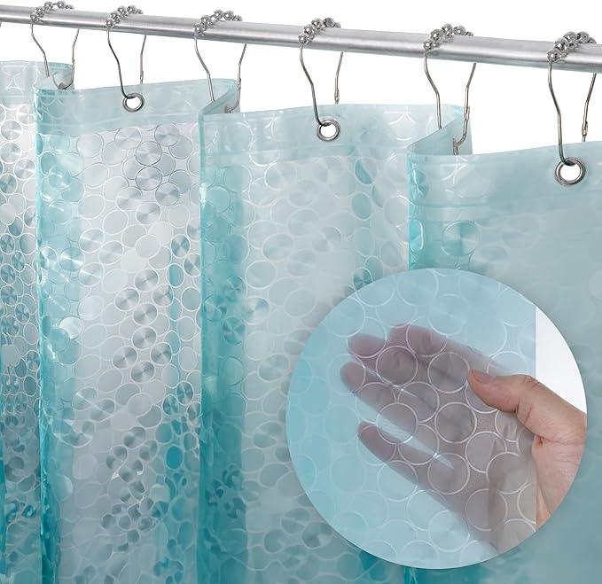 LiBa Plastic Shower Curtain, Heavy Duty 8G Shower Curtain for Bathroom, Waterproof Vinyl Shower Curtain, 3 Magnets, Rustproof Mental Grommets - 3D Aqua Circle Pattern, 72x72 - ModernBath