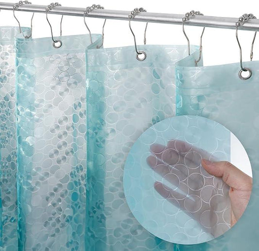 LiBa Plastic Shower Curtain, Heavy Duty 8G Shower Curtain for Bathroom, Waterproof Vinyl Shower Curtain, 3 Magnets, Rustproof Mental Grommets - 3D Aqua Circle Pattern, 72x72 - ModernBath