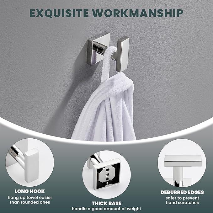 Suyar Polished Chrome Bathroom Towel Hook, SUS 304 Stainless Steel Robe Coat Towel Holder, Wall Mounted - ModernBath