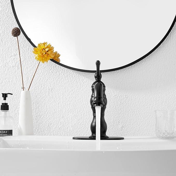 Matte Black Bathroom Faucet GGStudy 360° Swivel Bathroom Vanity Faucet Single Handle One Hole Black Bathroom Sink Faucet Basin Matching Pop Up Drain with Overflow - ModernBath