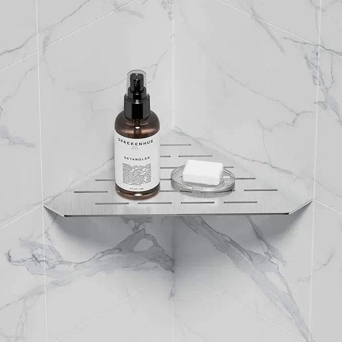 Brushed Corner Shower Shelf, Floating Corner Shelves for Tile Wall, Tile Shower Shelf, 304 Stainless Steel Wall Storage Shelves for Bathroom, No Drilling, 10 Inch, 1 Pack - ModernBath