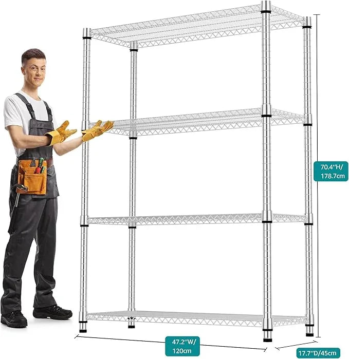 4 Tiers Shelf Metal Storage Shelves 2640 lbs Steel Storage Shelving Utility Shelving Unit Steel Organizer Wire Rack for Home,Kitchen,Office,Garage Chrome 17.7" D x 47.2" W x 70.3" H - ModernBath