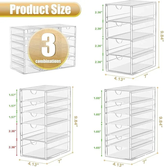 Acrylic 3 Pack Desk Organizers and Accessories, Makeup Organizer Storage With 15 Drawers, Desk Organizers, Dustproof Drawer Organizer and Storage for Make Up, Jewelry, DIY Pen - ModernBath
