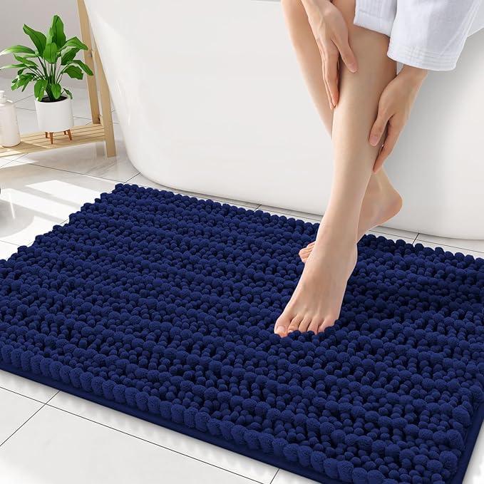 Smiry Bathroom Rugs Mat 34x21, Extra Soft Absorbent Chenille Bath Rugs, Non Slip Rubber Backing Machine Washable Quick Dry Bath Mats for Bathroom Floor, Tub, Shower, Home Decor Accessories, Navy Blue - ModernBath