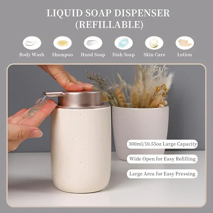 BosilunLife Ceramic Bathroom Accessories Sets Complete Bathroom soap Dispenser and Toothbrush Holder Set (Apricot-Liquid) - ModernBath