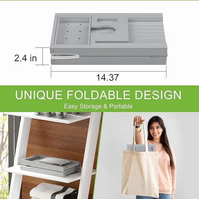 Bathtub Caddy Tray for Tub,Foldable Bath Table Trays,Bamboo Shelf with Book and Wine Glass Holder,Bathroom Accessories Suitable for Luxury Spa or Reading,Gray - ModernBath
