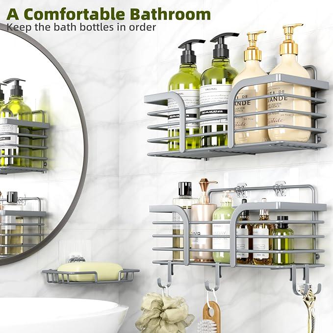 Yougai Shower Caddy 3 Pack, Adhesive Shower Shelf Organizer Rack, Rustproof Stainless Steel Bathroom Organizers and Storage, Large Capacity Wall Mounted No Drilling Bathroom Accessories - ModernBath
