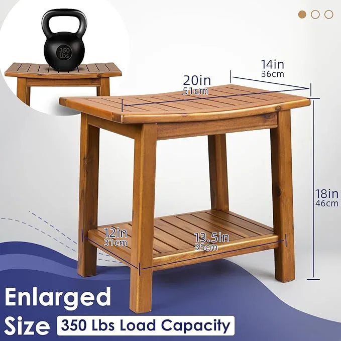 Upolana Teak Shower Bench, 20" Solid Wood Shower Stool Waterproof Shower Seat with Storage Shelf for Bathroom, Indoor & Outdoor Use - ModernBath