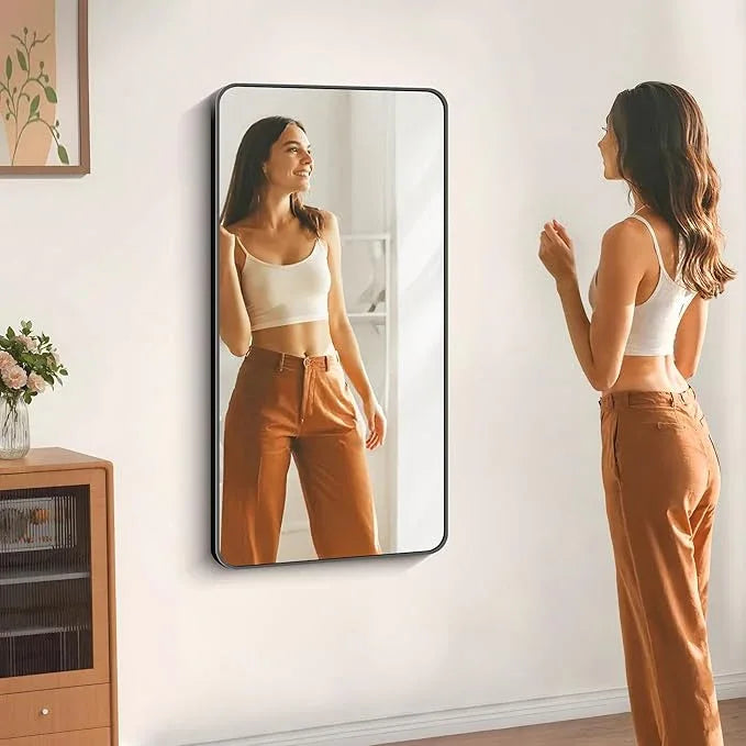 DESBING 24" x 48"Bathroom Mirror, Matte Black Wall Mirror with Metal Frame, Decorative Rectangular Vanity Mirror for Bedroom Bathroom Living Room Entryway (Horizontal/Vertical) - ModernBath